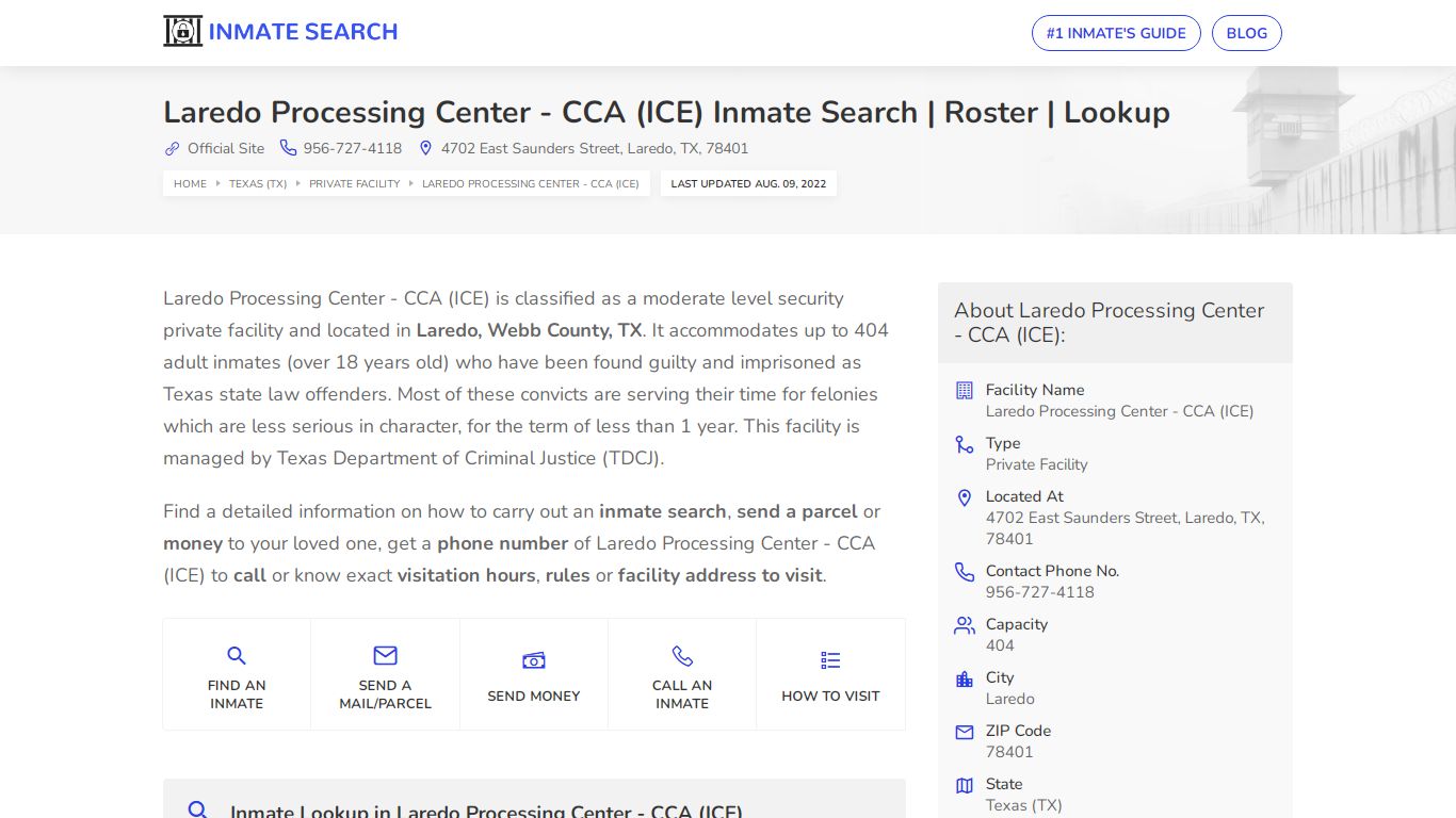 Laredo Processing Center - CCA (ICE) Inmate Search ...